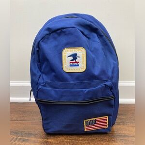 Blue United States Postal Service Book Bag Backpack With U.S. Flag Patch.